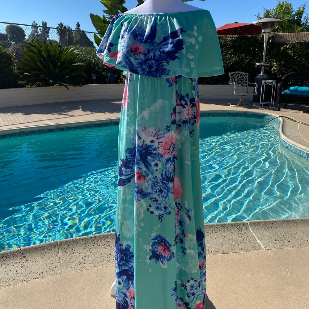 Mint Green Floral Maxi Dress